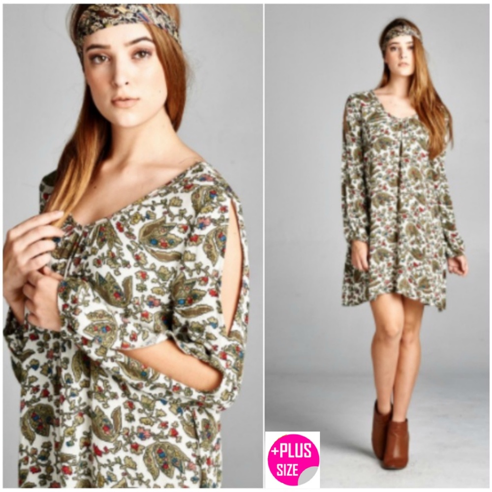 Cute Floral Tunic Dress in Plus Sizes 1X, 2X, 3X